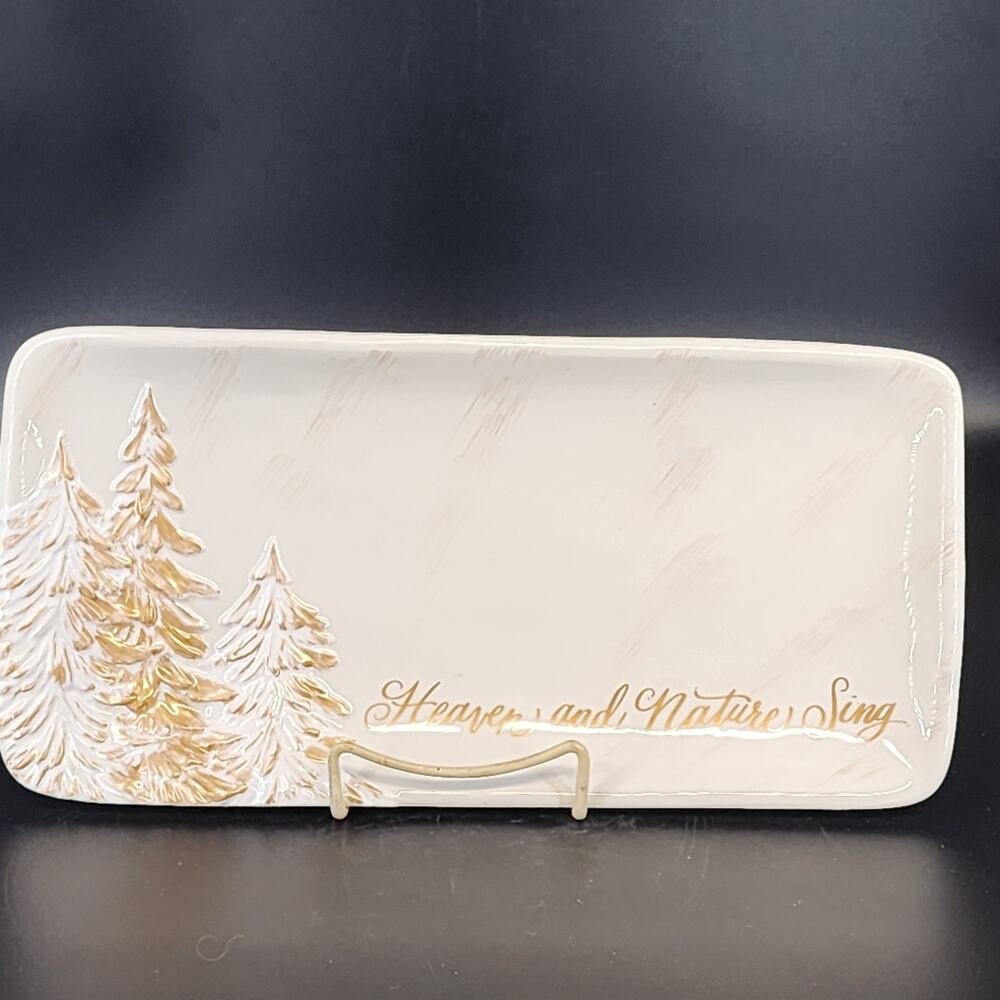 Burton Heaven and Nature Sing Christmas Platter Carla Grogan 13.5" Ceramic Vtg